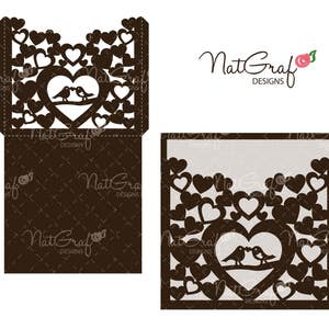 Fichier SVG numérique - Love Birds poche carte - design pour la machine de découpe - hearts