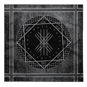 Seidr Galdr Grunge Runes Web of Wyrd Casting Divination Cloth, Elder Futhark, German Pride, Norse Pride, Black, Grey