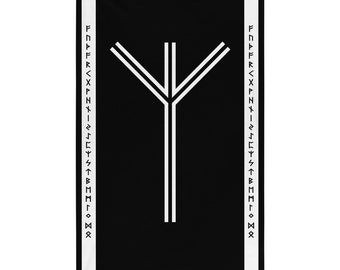 Algiz Elder Futhark Runes Black White Wall Hanging Flag, Norse Pride, German Pride, Wall Decor, Wall Art