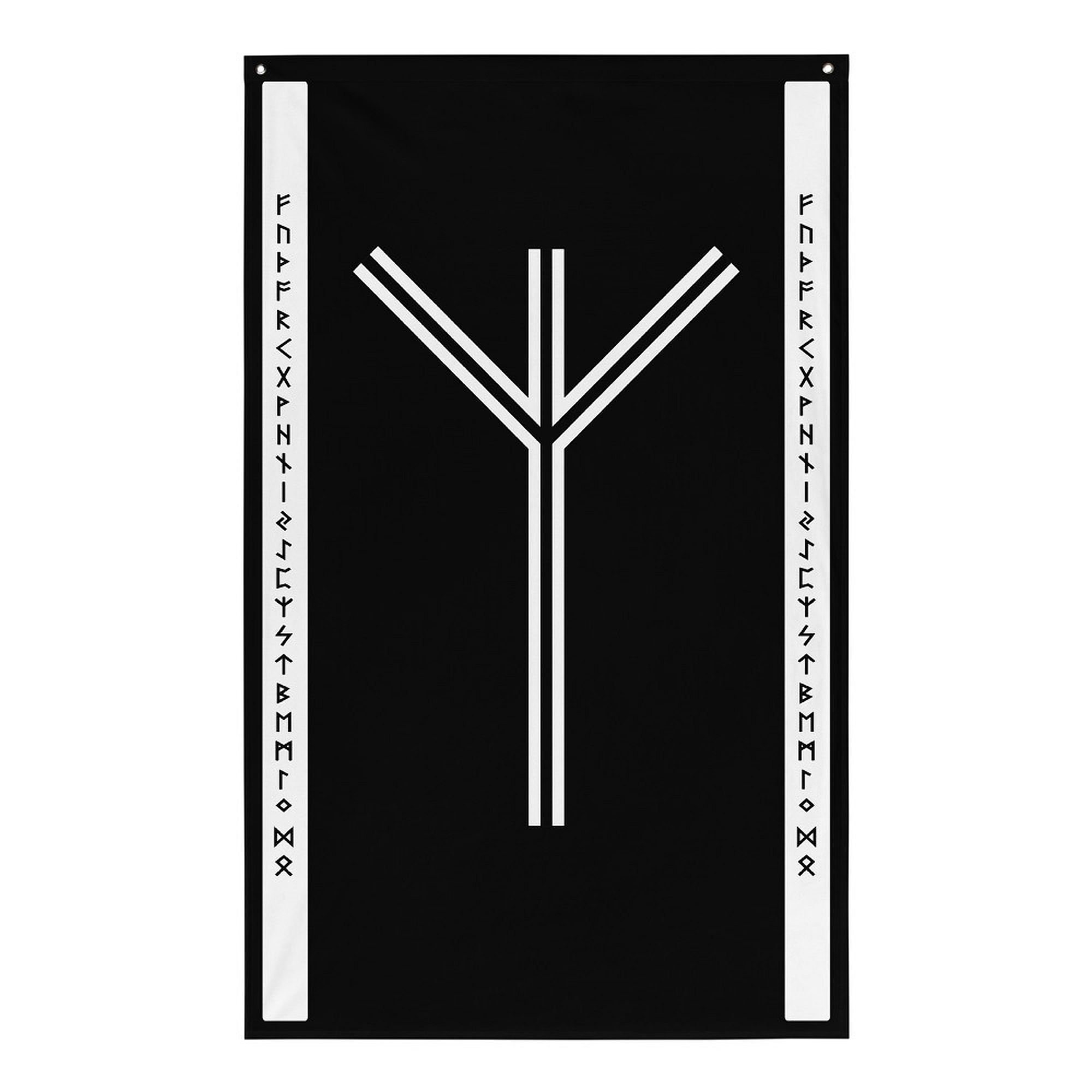 AZ アルクマーク Algiz Elder Futhark Runes Black White Wall Hanging Flag, Norse
