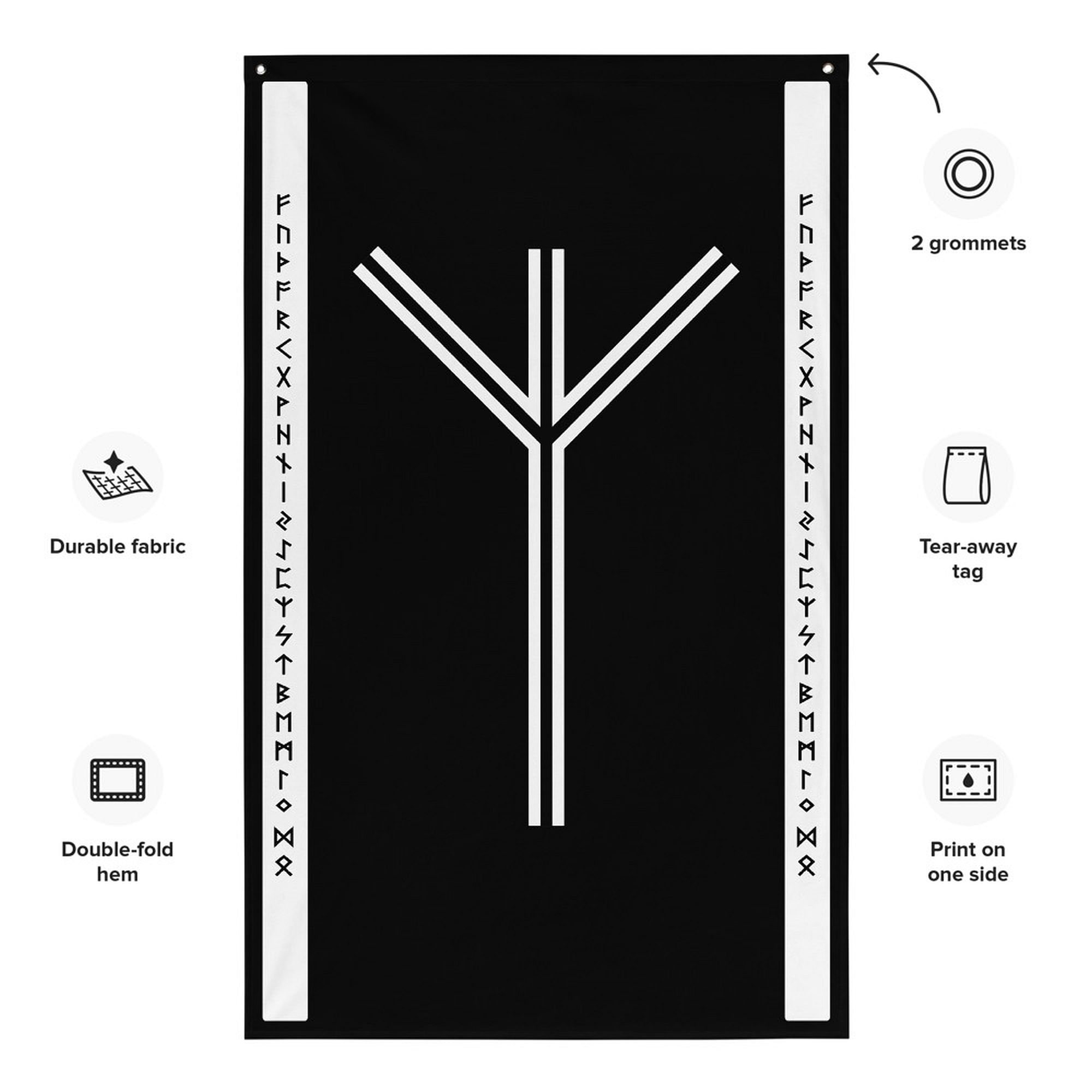 Algiz Elder Futhark Runes Black White Wall Hanging Flag, Norse Pride ...