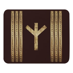 Algiz Brown Grunge Runes Mousepad, Norse, German, Elder Futhark, Pagan