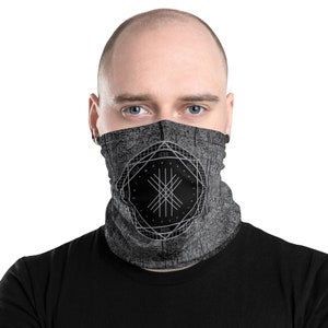 Seidr Galdr Web of Wyrd Runes Gray Grunge Neck Gaiter, Norse Pride, German Pride, Elder Futhark, Bandana, Neck Tube, Neck Warmer, Headband
