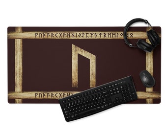 Uruz Brown Grunge Gaming Mouse Pad Desk Mat, Elder Futhark Runes, Norse Pride, German Pride