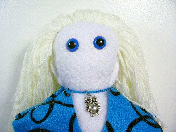 White Towhead Doll Owl Charm Felt Doll Handmade Doll Blond ...