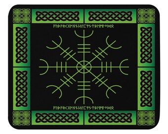 Celtic Aegishjalmr Runes Green Black Mousepad, Norse, German, Elder Futhark, Celtic Knot, Helm of Awe