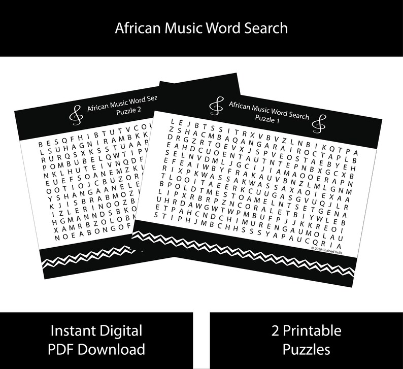 2 Printable African Music Genres Word Search Puzzles Digital | Etsy