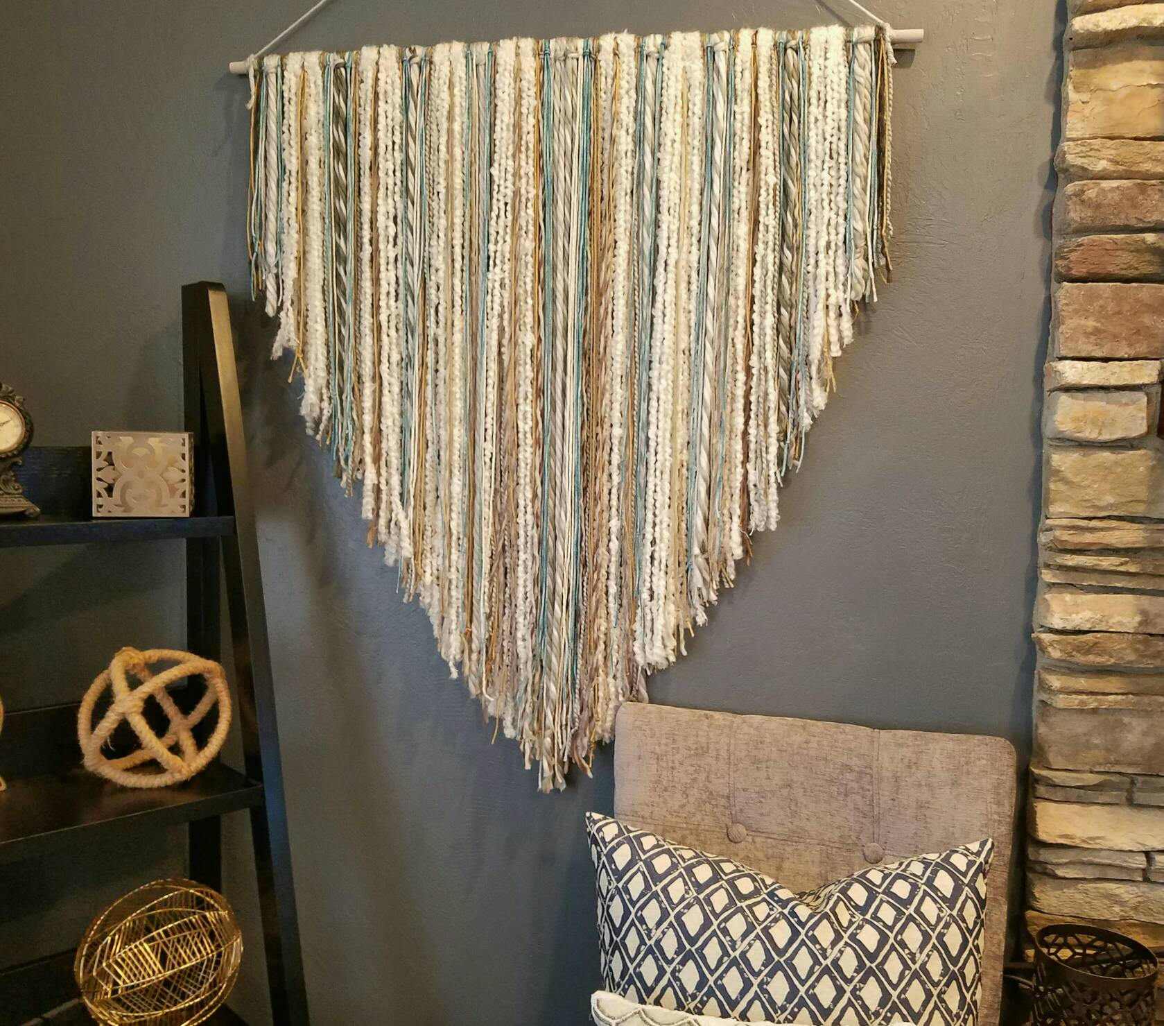 Large Macrame Wall hanging Custom Wall Art Gold teal home Etsy