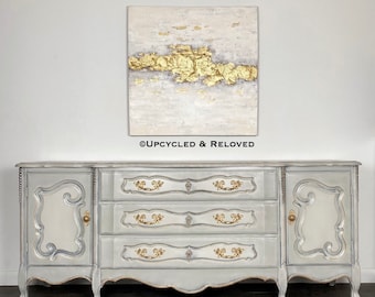 Vintage Hand Painted French Provincial Media Console, Vintage server, Vintage Low Sideboard, French Provincial Low Credenza