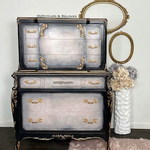 Beautiful One Of A Kind Provincial Painted Tall Chest of Drawers, Antique Dresser, Vintage Highboy Dresser, Black Furniture