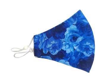 Blue roses fabric mask