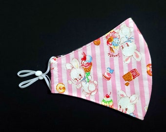 Bunnies & sweets fabric mask (pink x white)