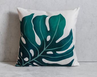 Monstera Leaf Pillow Cover Abstract Monstera Leaf Pillow Cover Abstract