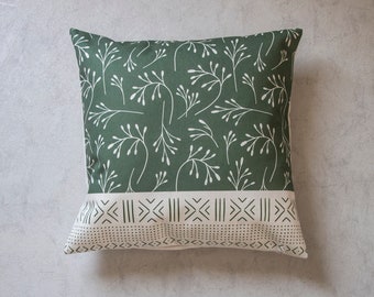 Green Aztec Pillow Cover, Floral Pillow Cover, Aztec Throw Pillow, Green Decorative Pillow Cover, Tropical Plant Cushion Cover