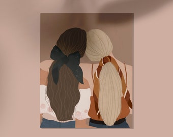 Embrace Illustration, Woman illustration print, Best Friend Illustration, Girl Art, Illustration Print, Digital Art, Wall Decor, Gift