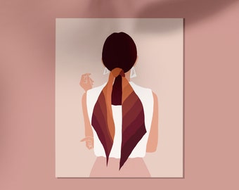 Ilustración elegante de mujer, lámina con ilustración femenina, ilustración de moda, arte femenino, lámina ilustrada, arte digital, decoración de pared, regalo