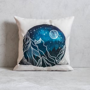 Starry Night Mountain Pillow Cover, Throw Pillow, Galaxy Pillow Cover, Decorative Cushion, Christmas Pillow Cover, Holiday Pillow Cover image 3
