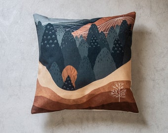 Abstract Mountain Forest Pillow Cover, Abstract Pillow, Woodland Pillow Cover, Navy Pillow Cover, Accent Pillow, Nursery Gift