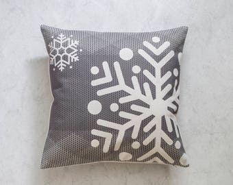 Grey Christmas Pillow Cover, Snow Flake Pillow Cover, Pillow Covers, Throw Pillow, Christmas Throw Pillow, Decorative Pillow Cover