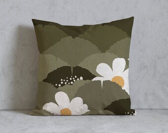 Floral Pillow Cover, Hidden Flowers Throw Pillow, Darker Green Leaf Decorative Pillow Cover, Tropical Planet Cushion Cover, Daisy Pillow