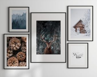 Set of 5 Christmas Photography Wall Art, Christmas Art Print, Winter Forest Poster, Gallery Wall, Exhibition Prints, Christmas Poster