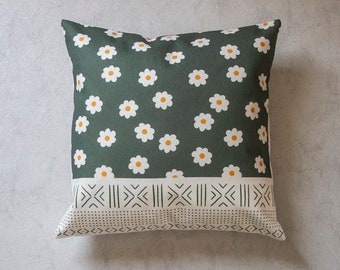 Daisy Pillow Cover, Floral Pillow Cover, Aztec Throw Pillow, Green Decorative Pillow Cover, Tropical Planet Cushion Cover, Daisy Pillow