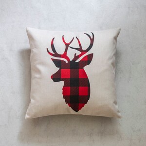 Housse de coussin renne écossais, taie d&#39;oreiller à carreaux, taies d&#39;oreiller, coussin décoratif, taie d&#39;oreiller Noël,
