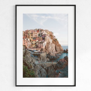 Manarola Coast Poster, Printable Art, Cinque Terre, Wall Art, Wall Decor, Beautiful Coast, Digital Download, Pink Wall Art, Italy Village