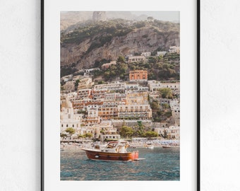 Amalfi Coast Poster, Printable Art, Wall Print, Wall Art, Wall Decor, Modern Home Decor, Digital Download, Pink Wall Art, Travel