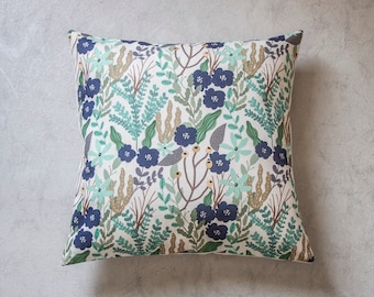 Flower Throw Pillow Cover, Flora Throw Pillow, Accent Throw Pillow Cover, Blue Pillow Cover, Decorative Pillow Cover, Christmas Cushion