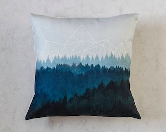 Geometric Mountains Linen Pillow Cover: Forest Tree Cushion (45x45cm)