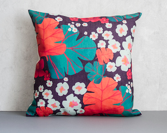Floral Leaf Linen Throw Pillow Cover: Tropical Decor (45x45cm)