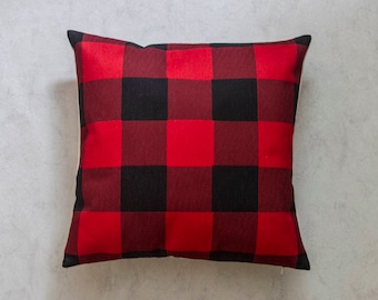 Red Plaid Linen Blend Pillow Cover (45x45cm)