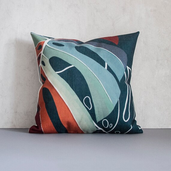 Colourful Monstera Leaf Pillow Cover Monstera Leaf Pillow Cover Abstract