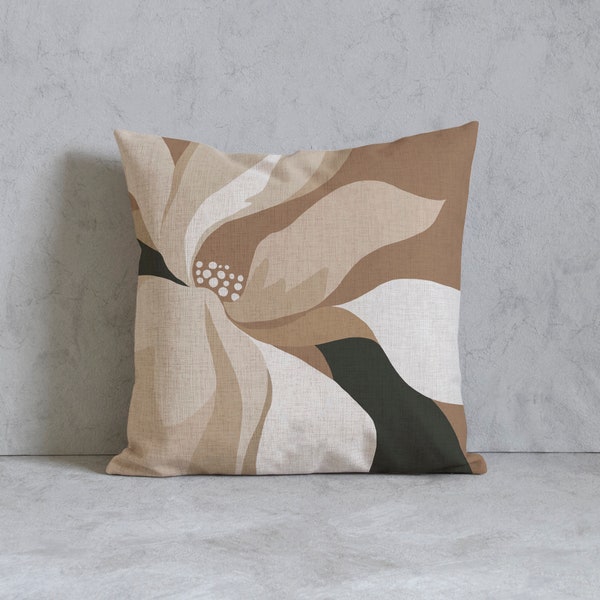 Abstract Floral Pillow Cover, Abstract Beige Throw Pillow, Floral Pattern Decorative Pillow Cover, Cushion Cover, Gift, Peony