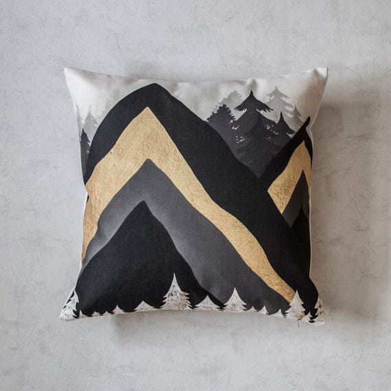 Golden Mountain Pillow Cover Abstract Mountain View Throw Pillow Case 16x16