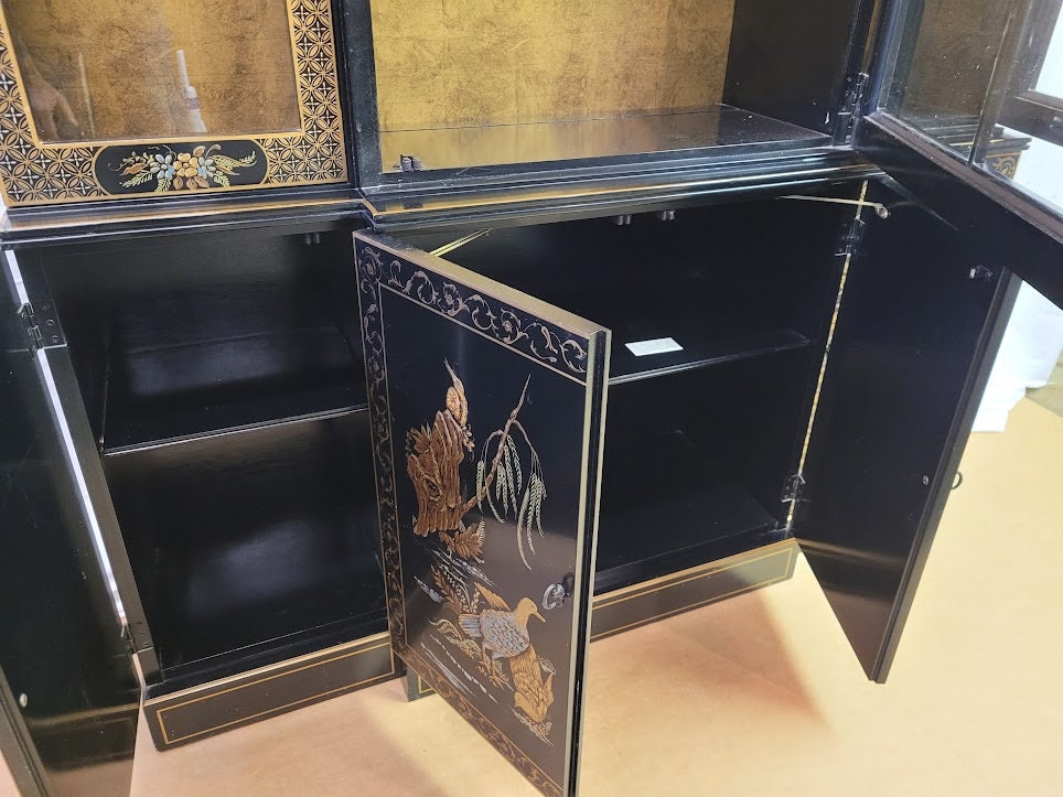 Vintage Drexel Heritage Asian Chinoiserie Black Lacquered