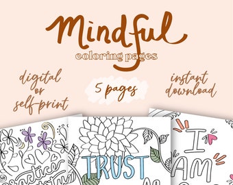 Mindful Coloring Pages (5)/Positive mantras/Digital/Instant Download