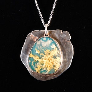 Sterling silver pendant necklace with mossy agate cabochon image 1