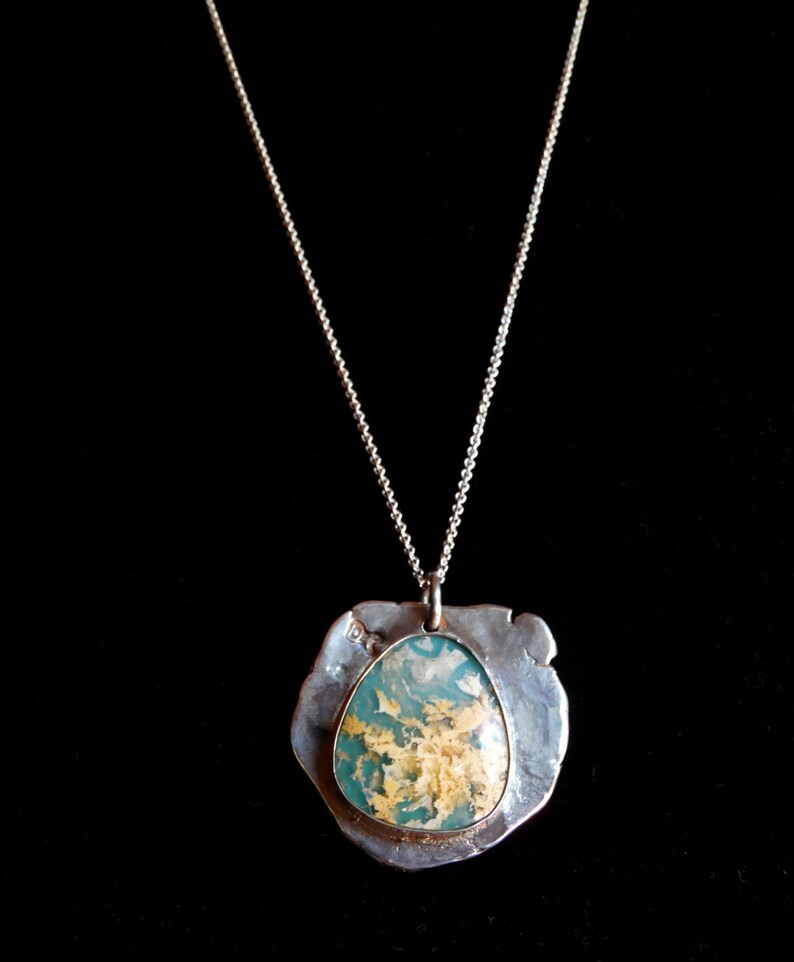 Sterling silver pendant necklace with mossy agate cabochon image 2