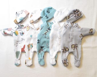 6-7" Reborn Baby Clothes for Boys 7" Micro Mini Doll Clothes 6 Inch Miniature Sleeper 7 Inch Baby Doll Pajamas OOAK Sculpt Doll Clothes