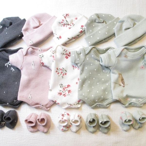 8-9" Bodysuit Hat and Booties Sets 8" Baby Doll Reborn Clothes 9" Micro Preemie Doll Bodysuit set  8 inch OOAK Silicone Baby Doll Clothes