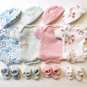 6-7" Miniature Baby Doll Bodysuit Hat and Booties 7" Baby Doll OOAK Bodysuit for Silicone Doll 6 inch OOAK Baby Doll Clothes for Reborn Doll