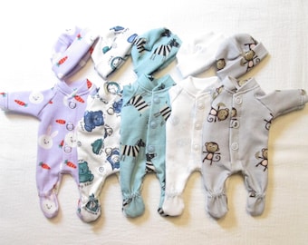 6-7" Reborn Baby Clothes for Boys 7" Micro Mini Doll Clothes 6 Inch Miniature Sleeper 7 Inch Baby Doll Pajamas OOAK Sculpt Doll Clothes