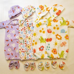 8-9&quot; Reborn Baby Clothes 8&quot; Gown Hat Booties Baby Doll Clothes OOAK Doll Clothes 9 inch Baby Doll Clothes Micro Mini Preemie Reborn Clothes