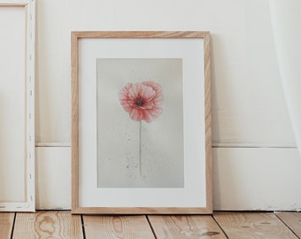 Poppy Flower Botanical Watercolor Painting Framed Print