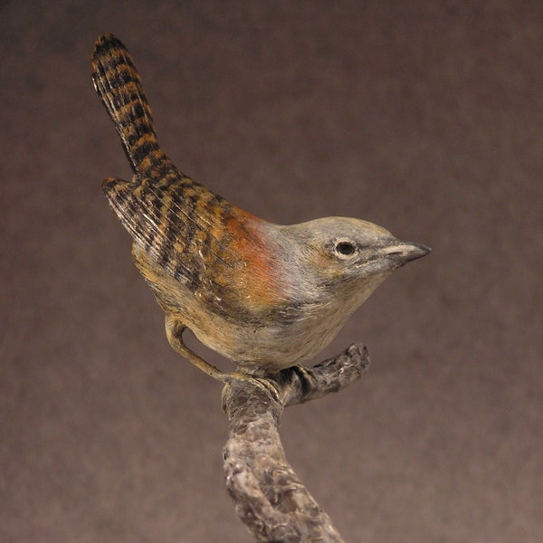 A Little Attitude - Bronze - Wildlife - Bird - House Wren - by Jerry Simchuk Art Studio