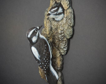 Downy Woodpecker - Bronze - Wildlife - Bird - by Jerry Simchuk Art Studio