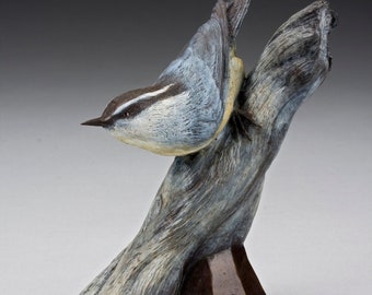 Red-breasted Nuthatch - bronze - wildlife - bird - by Jerry Simchuk Art Studio