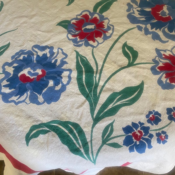 Beautiful VINTAGE PRINTED FLORAL Tablecloth for Use or Repurpose!